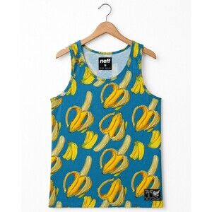 Neff Banana Print Tank Top Mens Medium Blue Tropical Graphic Sleeveless Shirt